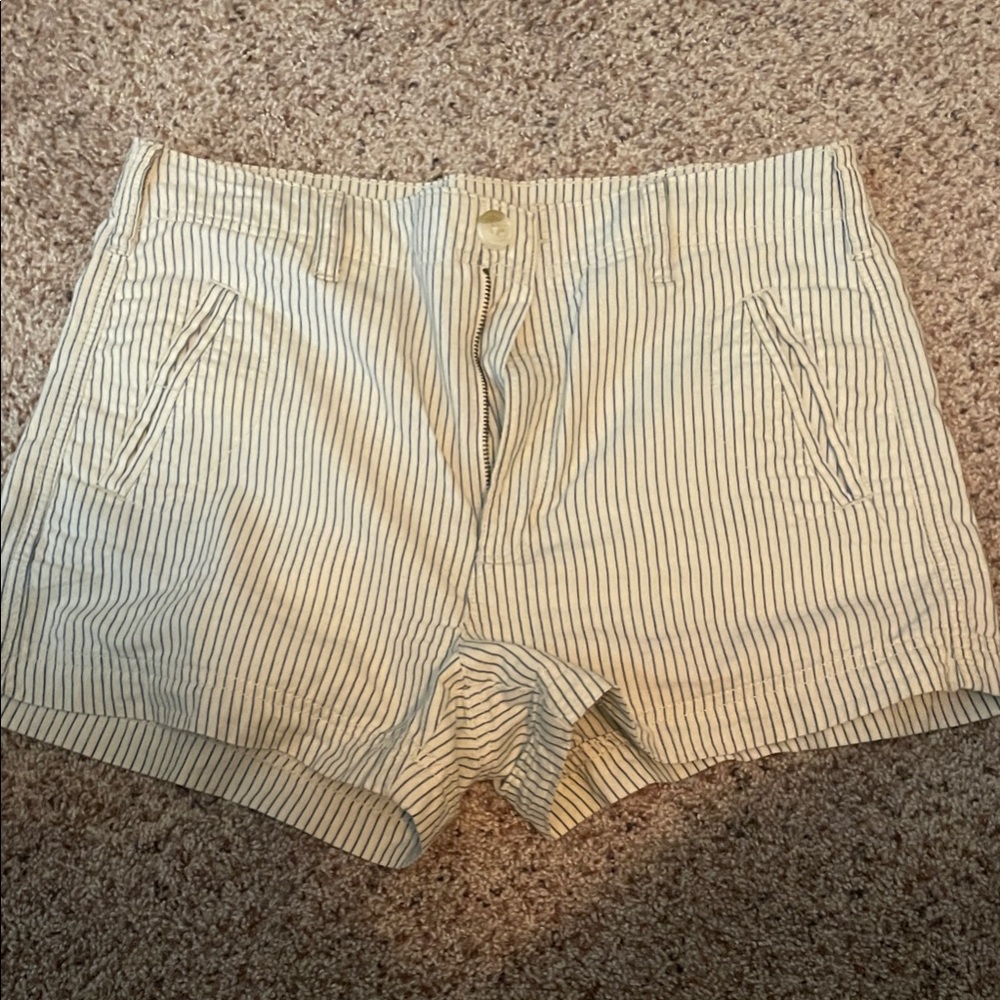 American Eagle Outfitters High Waist Striped Shorts - Cream and Navy
